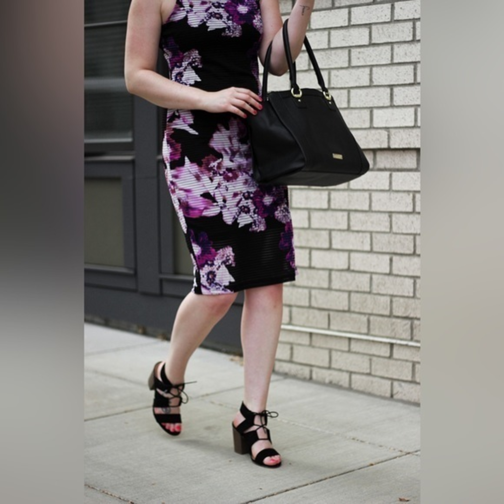 Jennifer Lopez Floral Shadow-Striped Dress Size 8